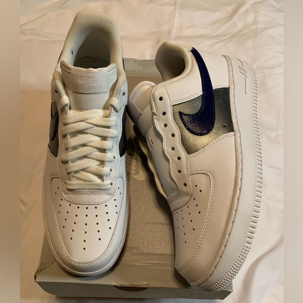 Custom Nike AIR FORCE 1 '07 Men’s Size 10.5 White Blue Silver